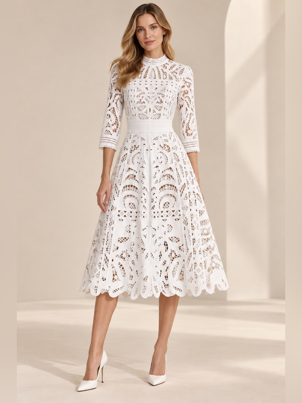 White midi Dress faux leather with laser cut size S